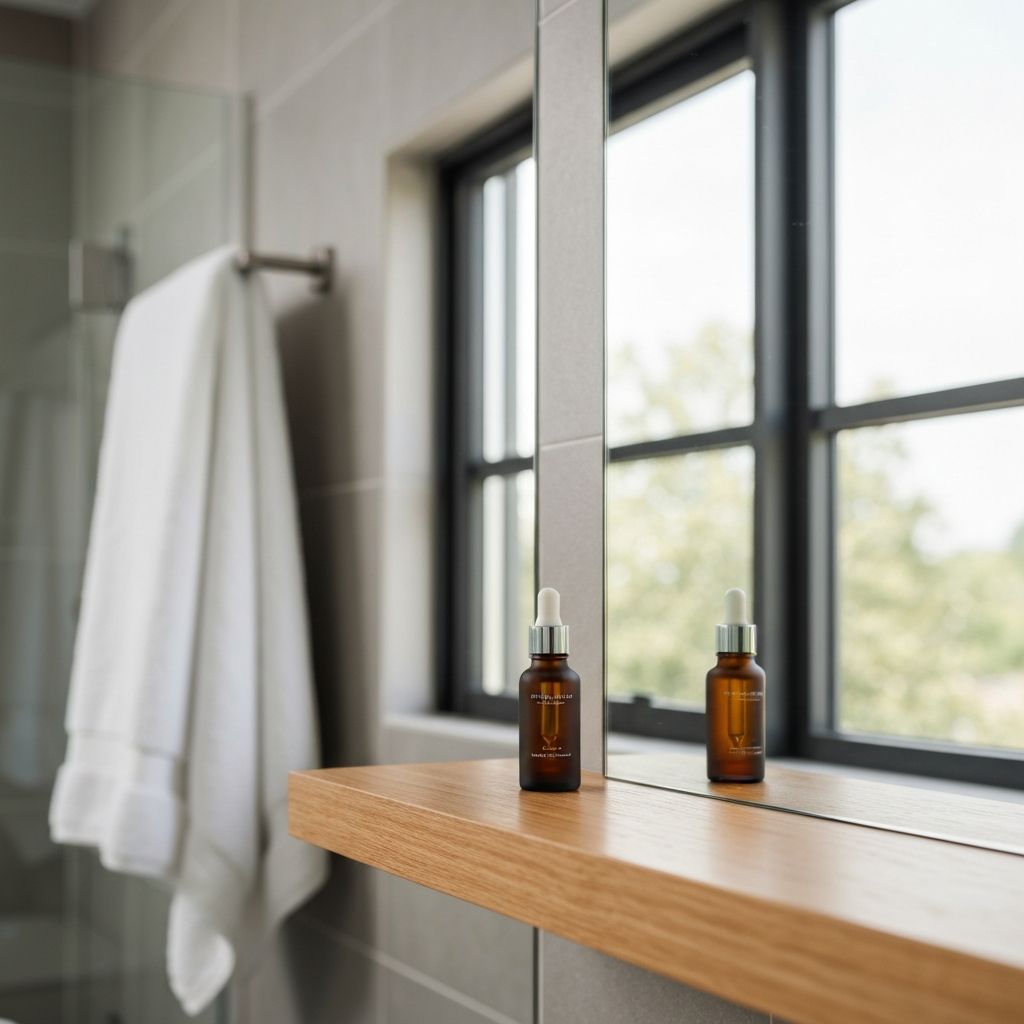 Siero con contagocce su mensola in legno