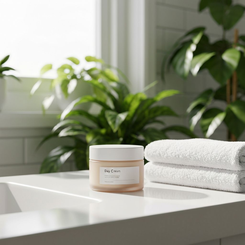 Crema giorno su piano bagno con piante